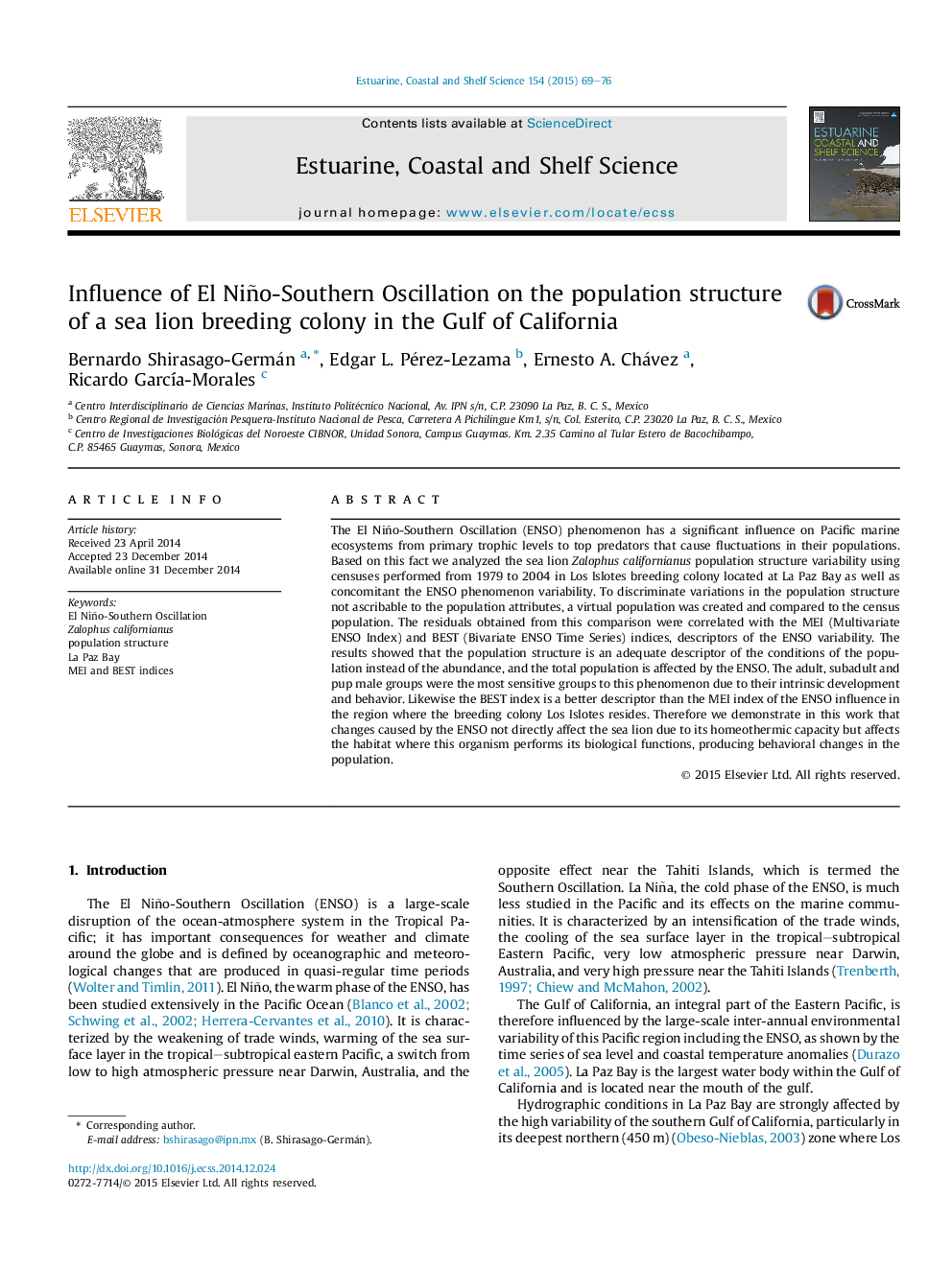 Influence of El Niño-Southern Oscillation on the population structure of a sea lion breeding colony in the Gulf of California