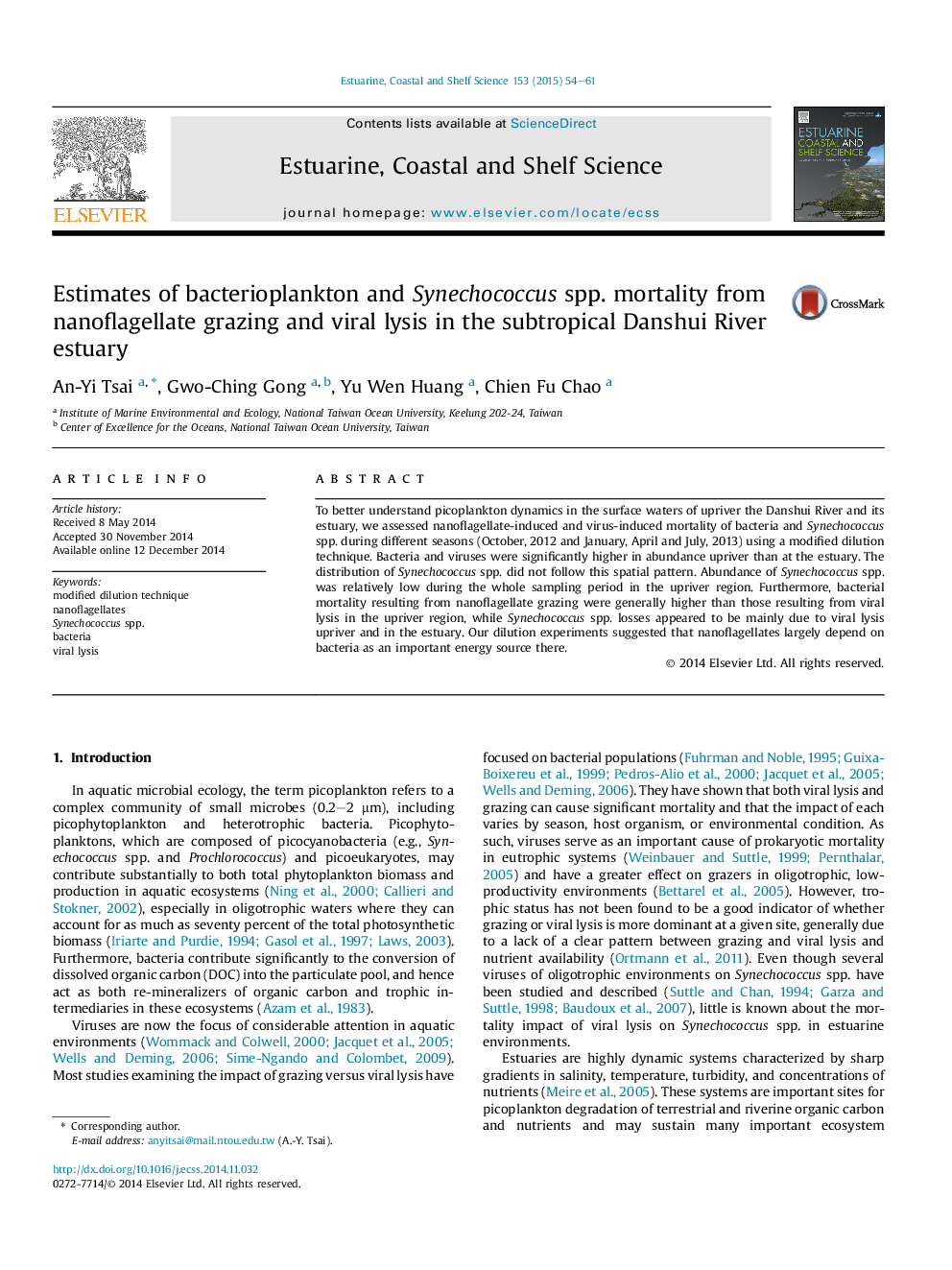 Estimates of bacterioplankton and Synechococcus spp. mortality from nanoflagellate grazing and viral lysis in the subtropical Danshui River estuary