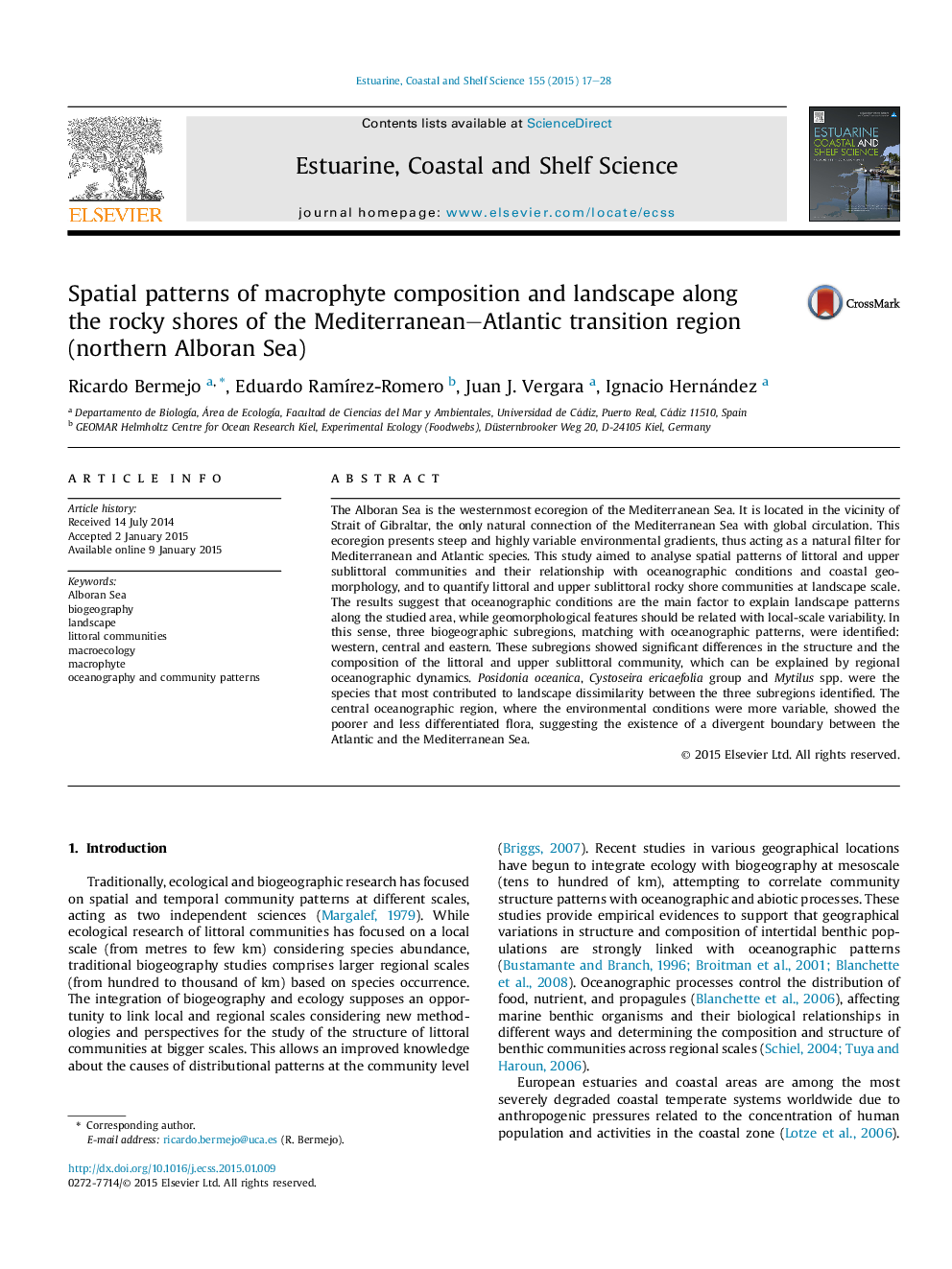 Spatial patterns of macrophyte composition and landscape along the rocky shores of the Mediterranean–Atlantic transition region (northern Alboran Sea)