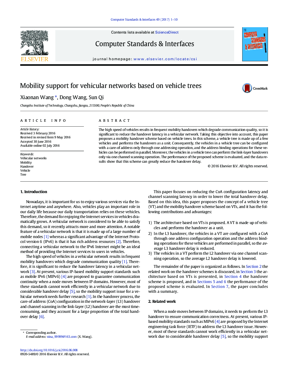 Mobility support for vehicular networks based on vehicle trees