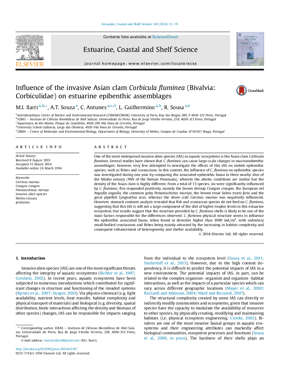 Influence of the invasive Asian clam Corbicula fluminea (Bivalvia: Corbiculidae) on estuarine epibenthic assemblages