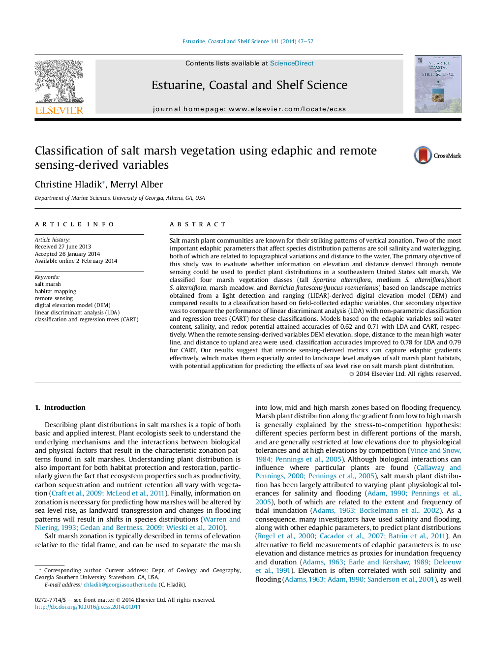 Classification of salt marsh vegetation using edaphic and remote sensing-derived variables