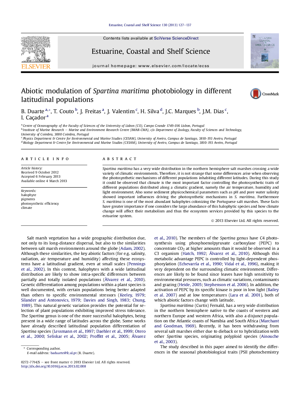 Abiotic modulation of Spartina maritima photobiology in different latitudinal populations