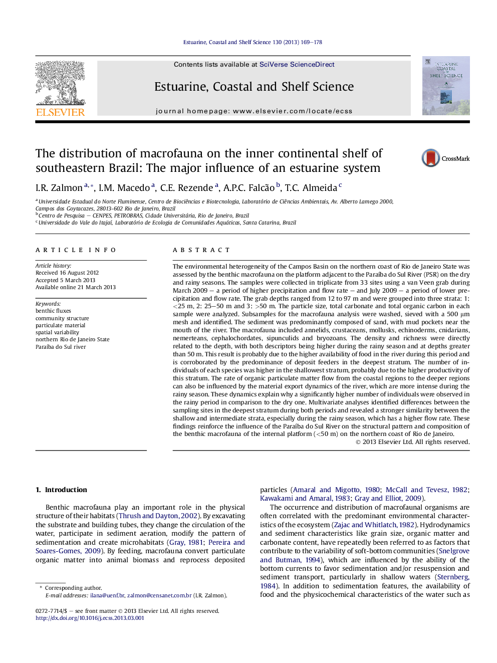 The distribution of macrofauna on the inner continental shelf of southeastern Brazil: The major influence of an estuarine system