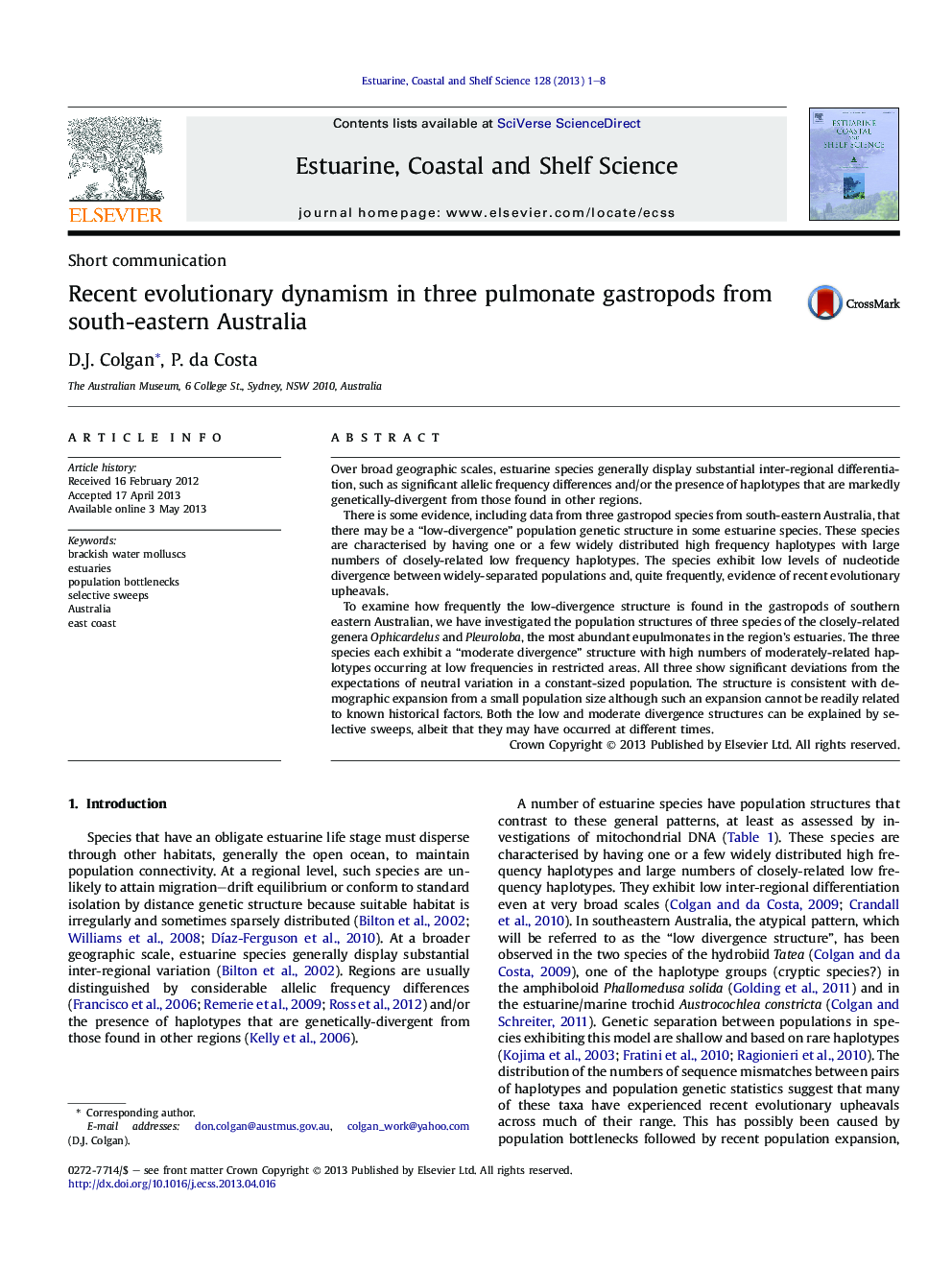 Recent evolutionary dynamism in three pulmonate gastropods from south-eastern Australia