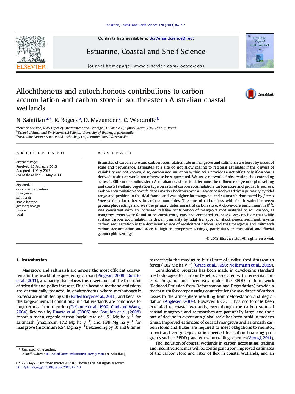Allochthonous and autochthonous contributions to carbon accumulation and carbon store in southeastern Australian coastal wetlands