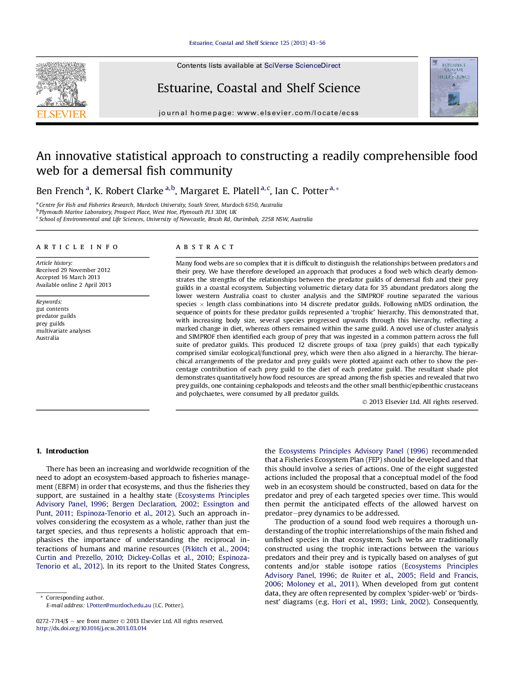 An innovative statistical approach to constructing a readily comprehensible food web for a demersal fish community