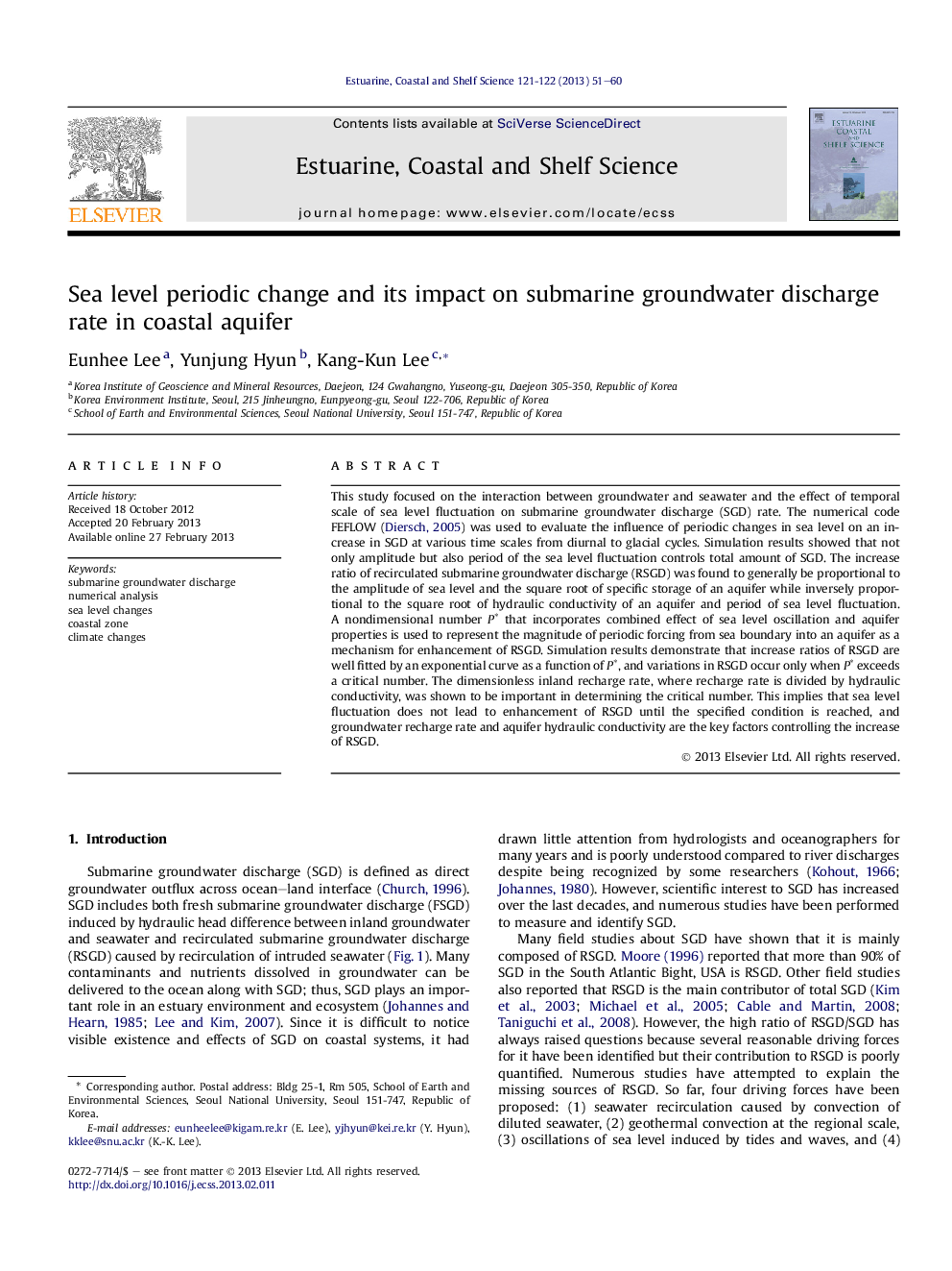 Sea level periodic change and its impact on submarine groundwater discharge rate in coastal aquifer