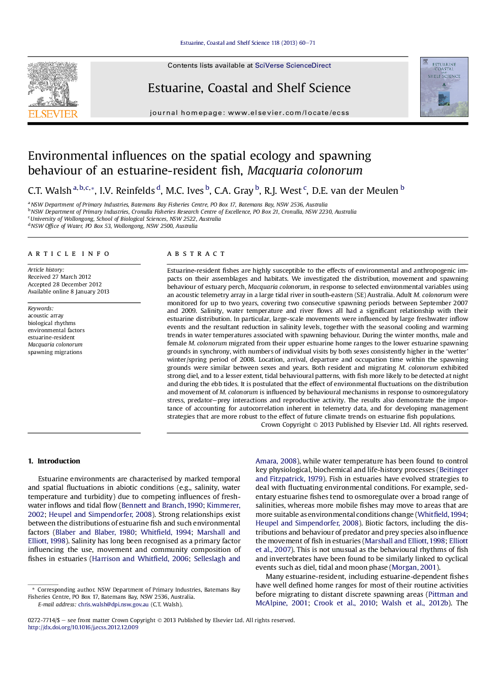 Environmental influences on the spatial ecology and spawning behaviour of an estuarine-resident fish, Macquaria colonorum