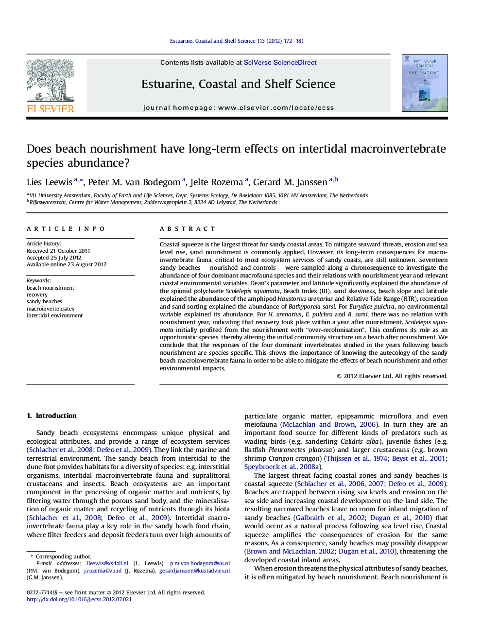 Does beach nourishment have long-term effects on intertidal macroinvertebrate species abundance?