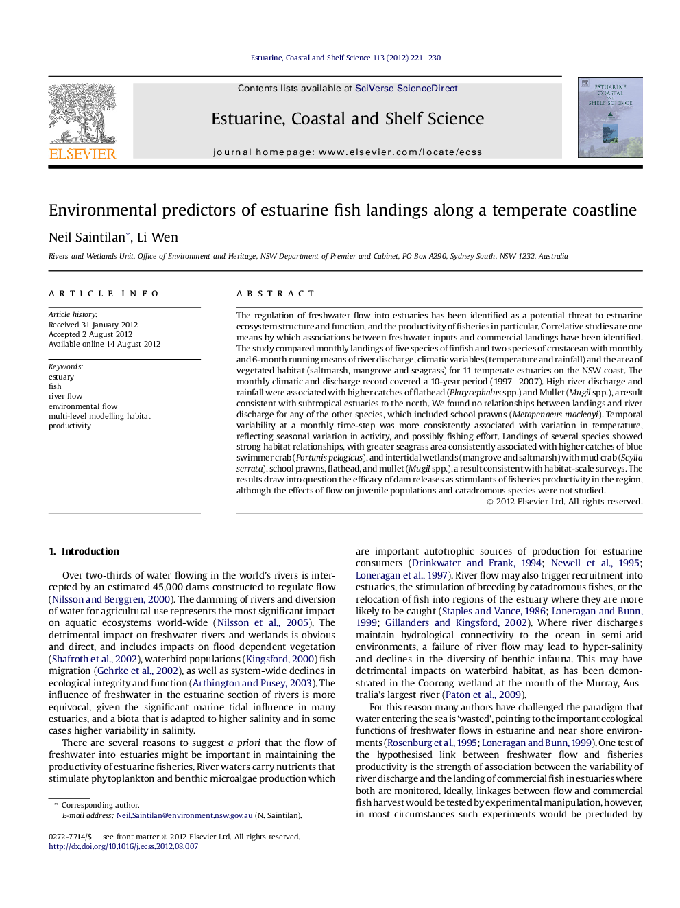 Environmental predictors of estuarine fish landings along a temperate coastline