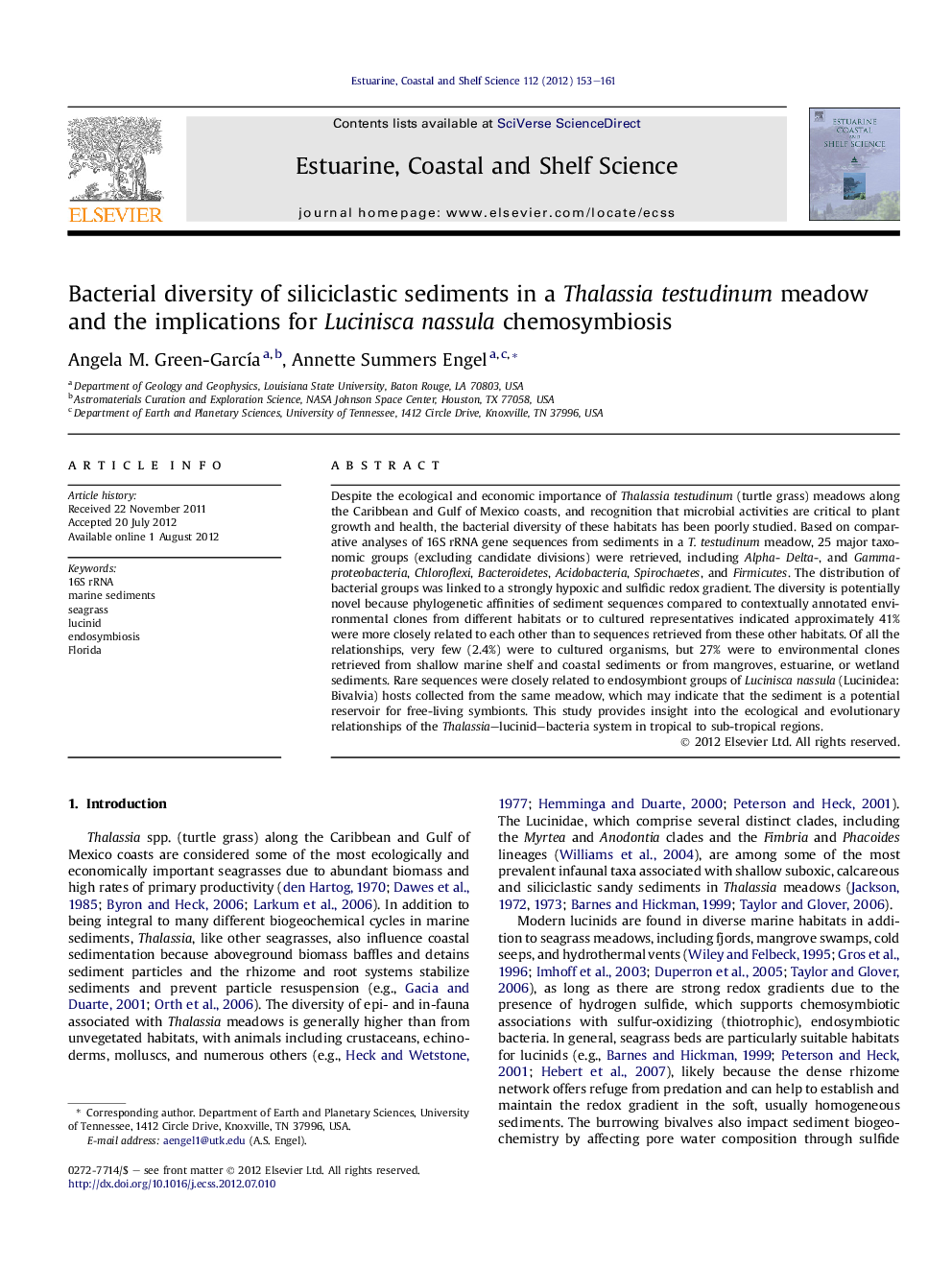 Bacterial diversity of siliciclastic sediments in a Thalassia testudinum meadow and the implications for Lucinisca nassula chemosymbiosis