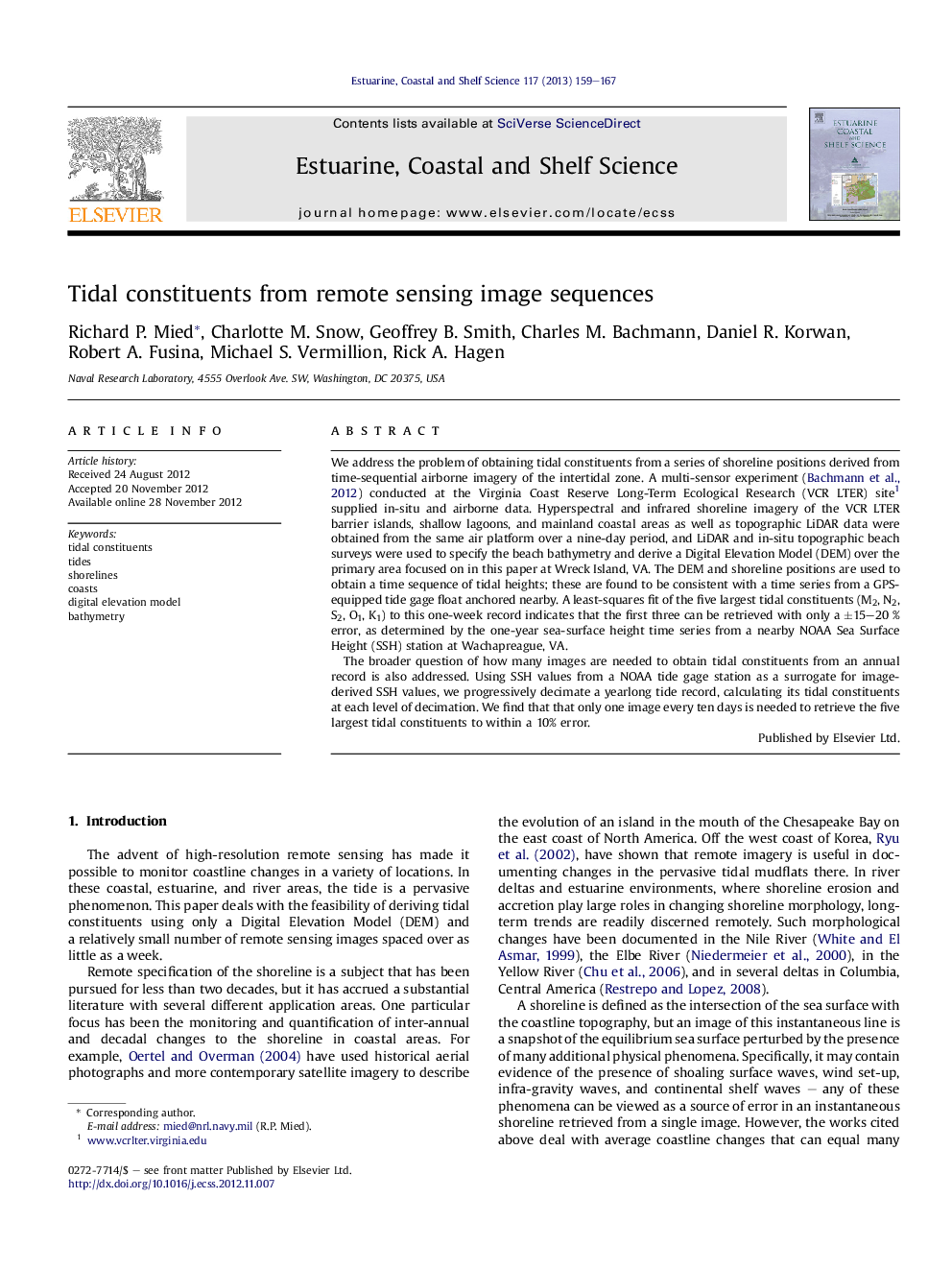 Tidal constituents from remote sensing image sequences