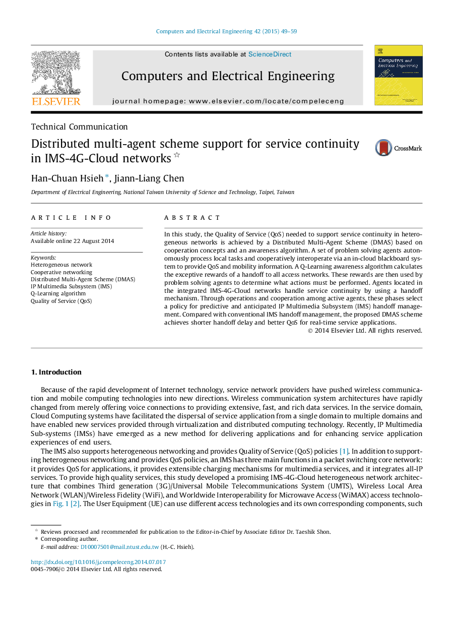 Distributed multi-agent scheme support for service continuity in IMS-4G-Cloud networks 