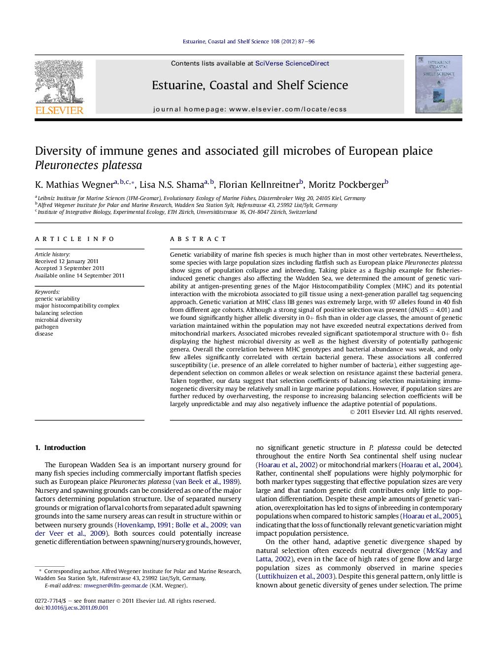 Diversity of immune genes and associated gill microbes of European plaice Pleuronectes platessa