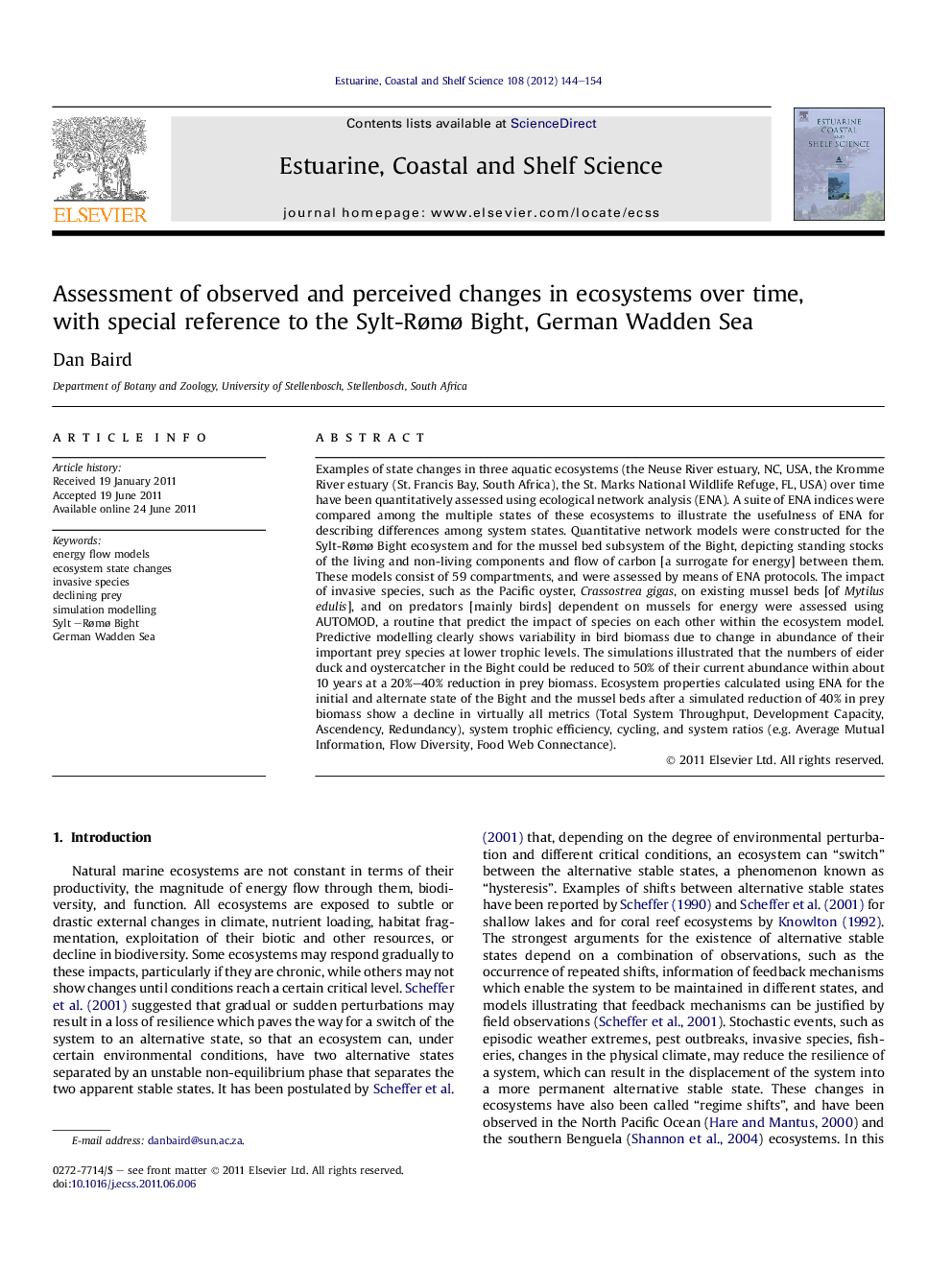 Assessment of observed and perceived changes in ecosystems over time, with special reference to the Sylt-Rømø Bight, German Wadden Sea