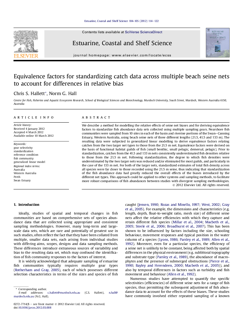 Equivalence factors for standardizing catch data across multiple beach seine nets to account for differences in relative bias