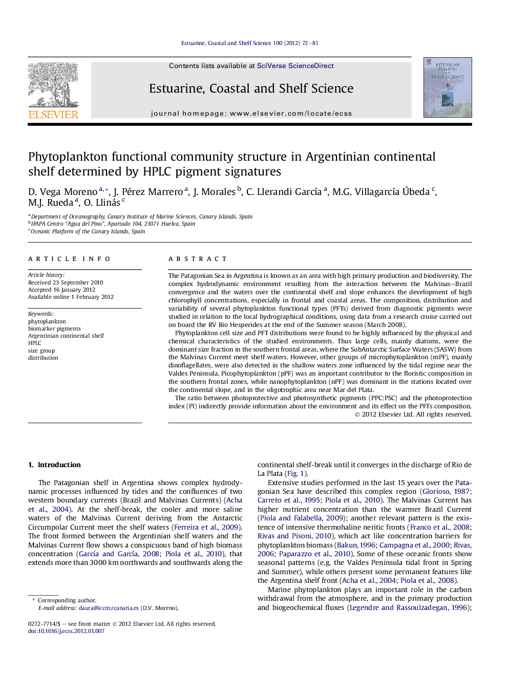 Phytoplankton functional community structure in Argentinian continental shelf determined by HPLC pigment signatures