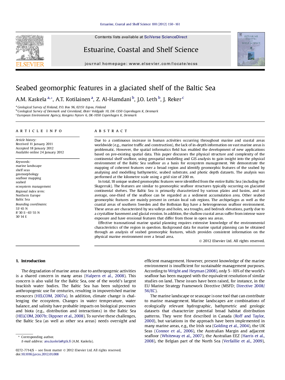 Seabed geomorphic features in a glaciated shelf of the Baltic Sea