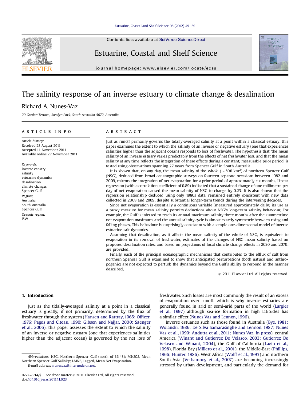 The salinity response of an inverse estuary to climate change & desalination