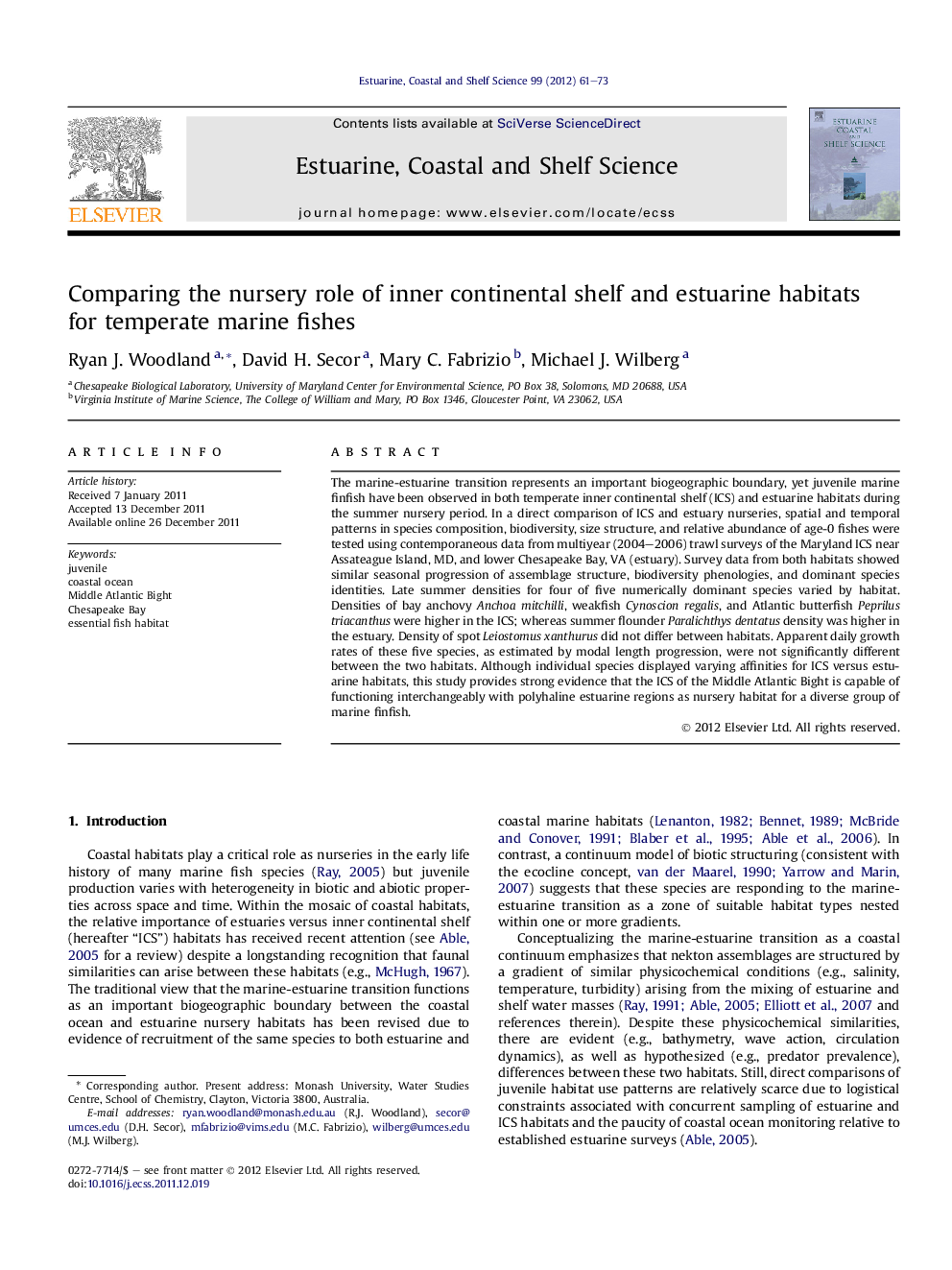 Comparing the nursery role of inner continental shelf and estuarine habitats for temperate marine fishes