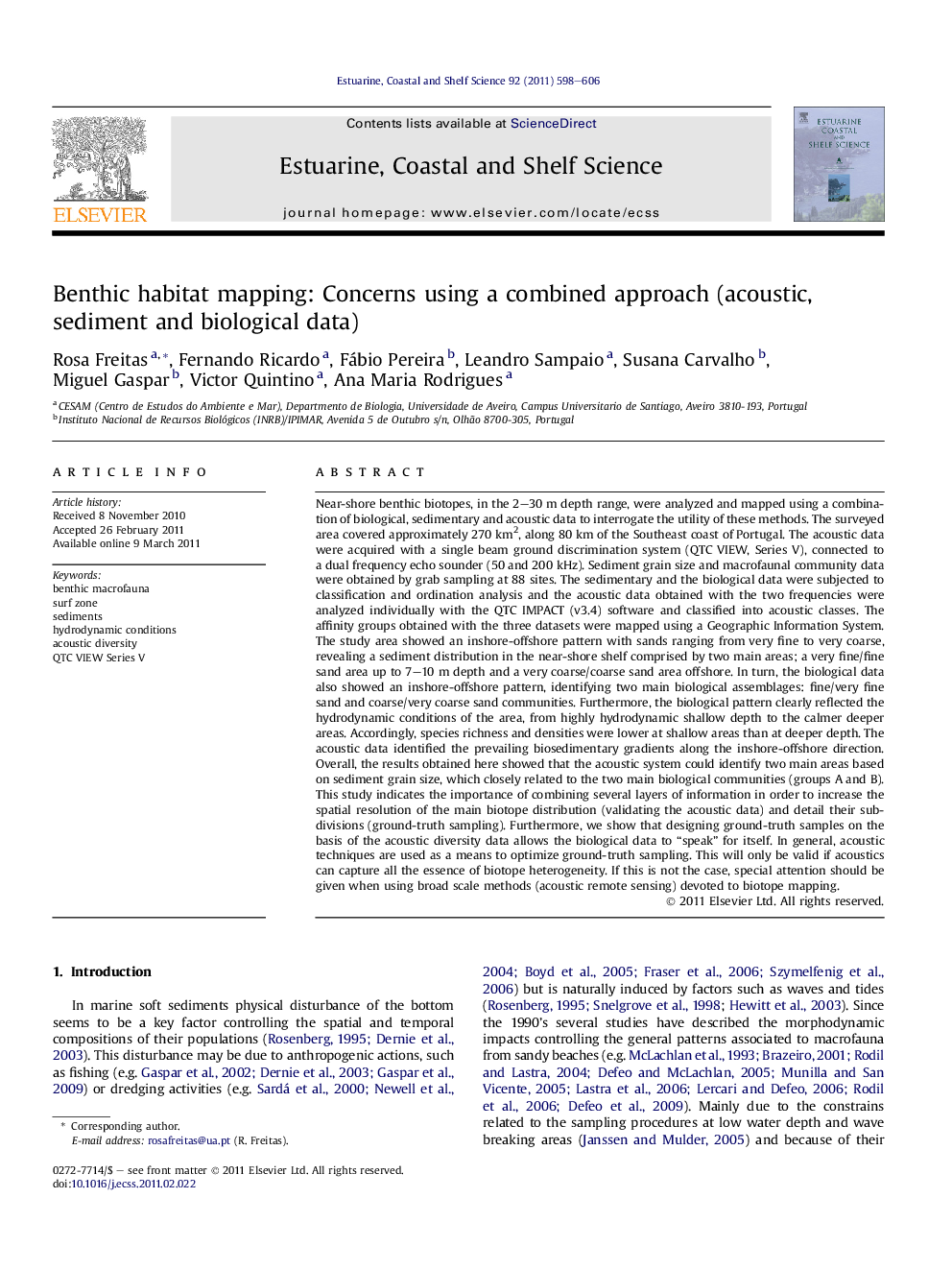 Benthic habitat mapping: Concerns using a combined approach (acoustic, sediment and biological data)