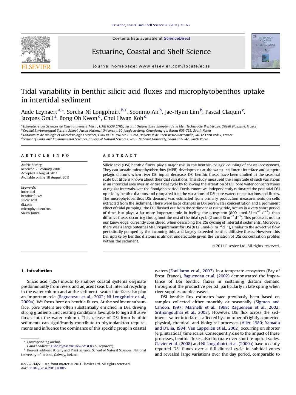 Tidal variability in benthic silicic acid fluxes and microphytobenthos uptake in intertidal sediment