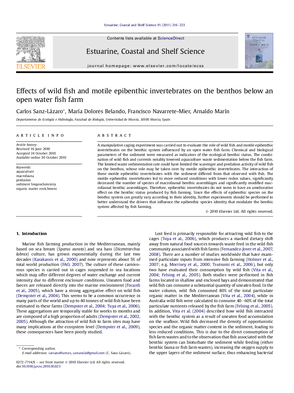 Effects of wild fish and motile epibenthic invertebrates on the benthos below an open water fish farm