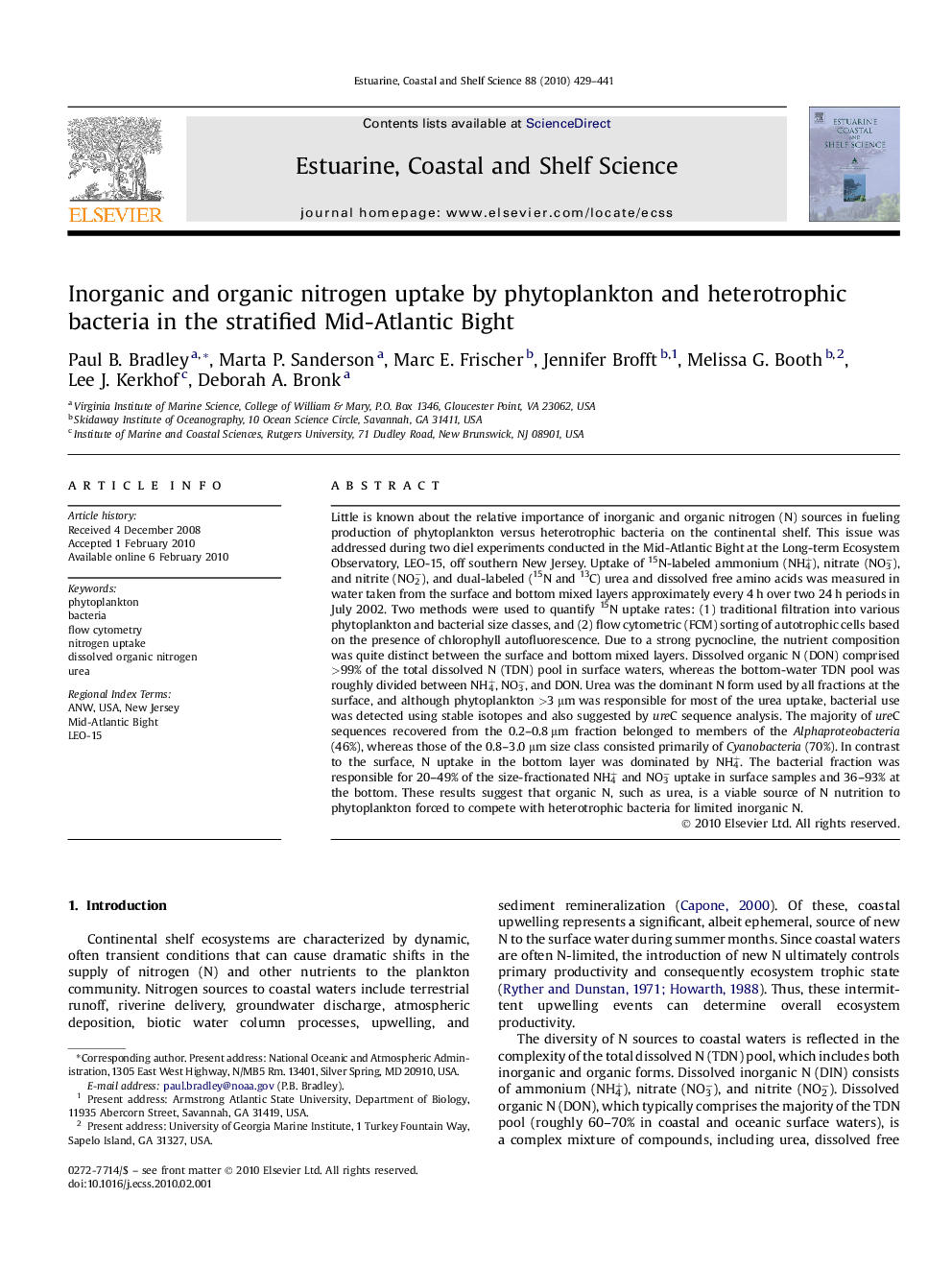 Inorganic and organic nitrogen uptake by phytoplankton and heterotrophic bacteria in the stratified Mid-Atlantic Bight