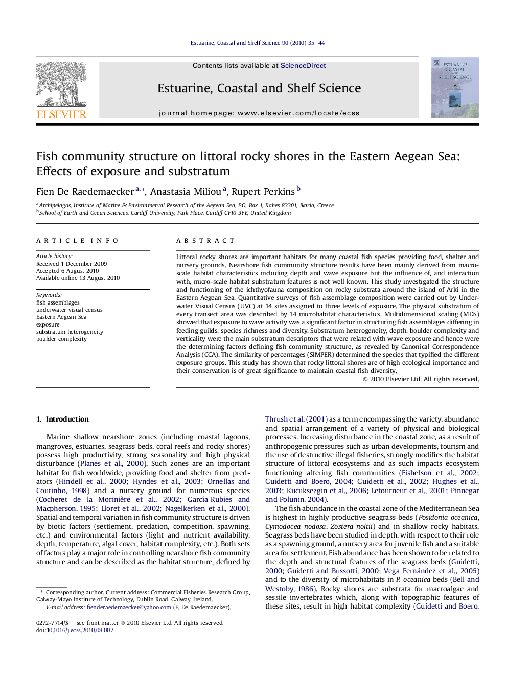 Fish community structure on littoral rocky shores in the Eastern Aegean Sea: Effects of exposure and substratum