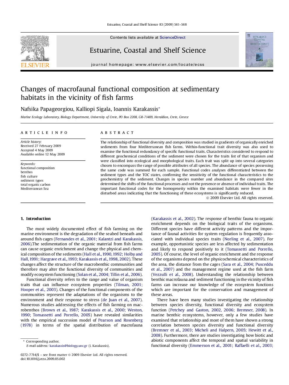 Changes of macrofaunal functional composition at sedimentary habitats in the vicinity of fish farms