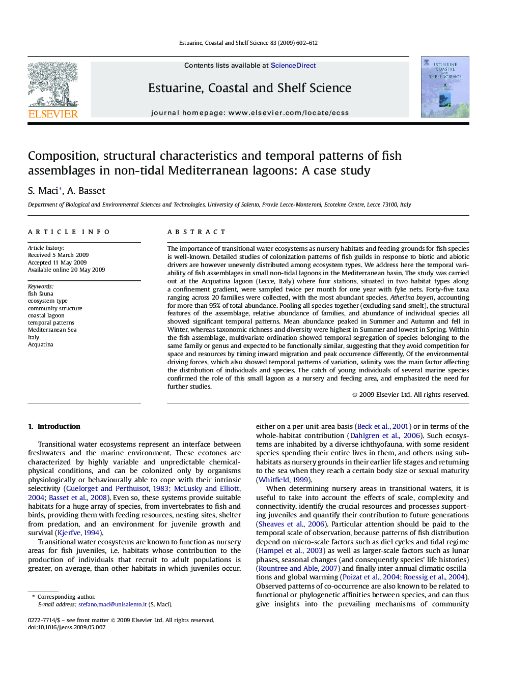 Composition, structural characteristics and temporal patterns of fish assemblages in non-tidal Mediterranean lagoons: A case study