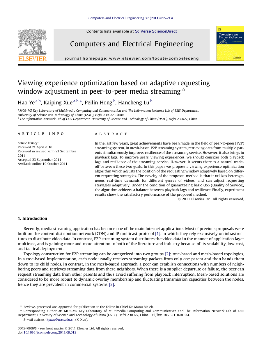 Viewing experience optimization based on adaptive requesting window adjustment in peer-to-peer media streaming 