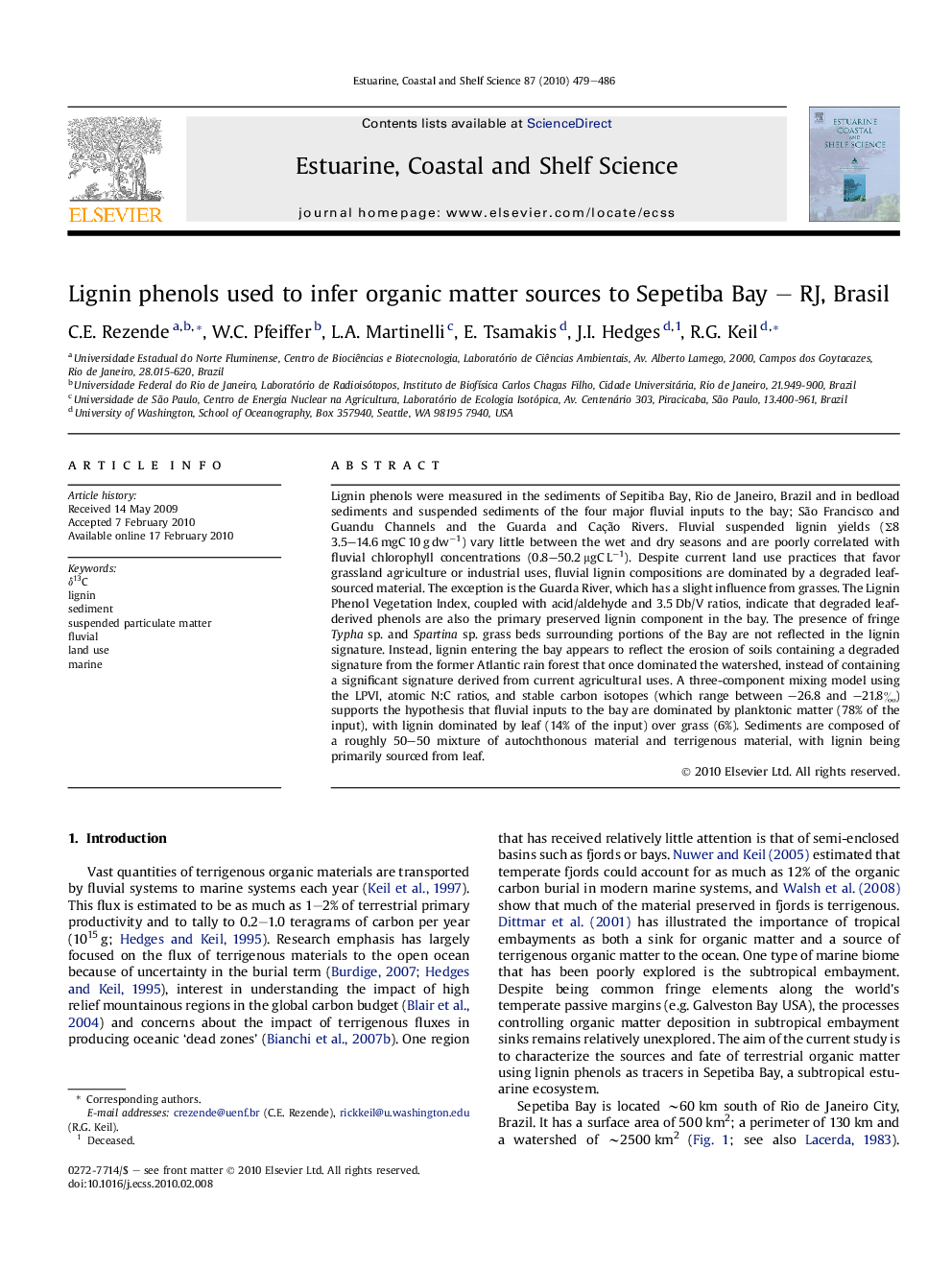 Lignin phenols used to infer organic matter sources to Sepetiba Bay – RJ, Brasil