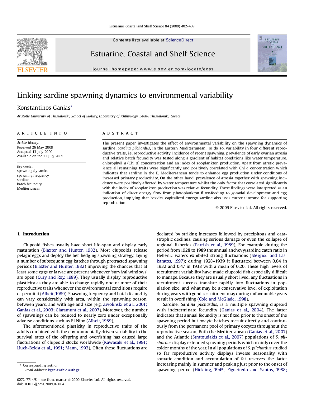 Linking sardine spawning dynamics to environmental variability