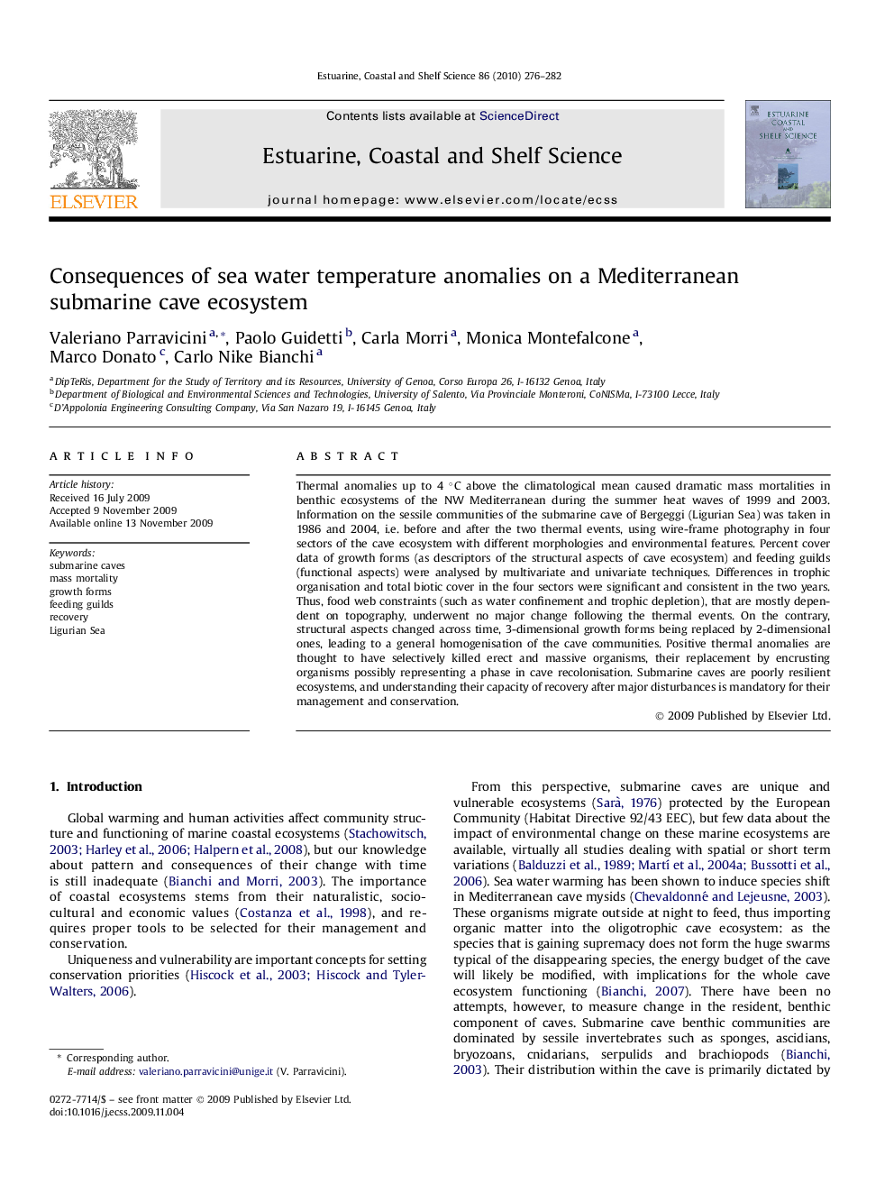 Consequences of sea water temperature anomalies on a Mediterranean submarine cave ecosystem