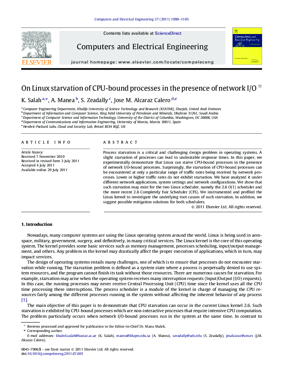 On Linux starvation of CPU-bound processes in the presence of network I/O 