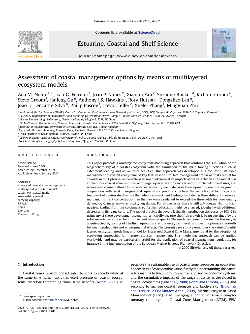 Assessment of coastal management options by means of multilayered ecosystem models