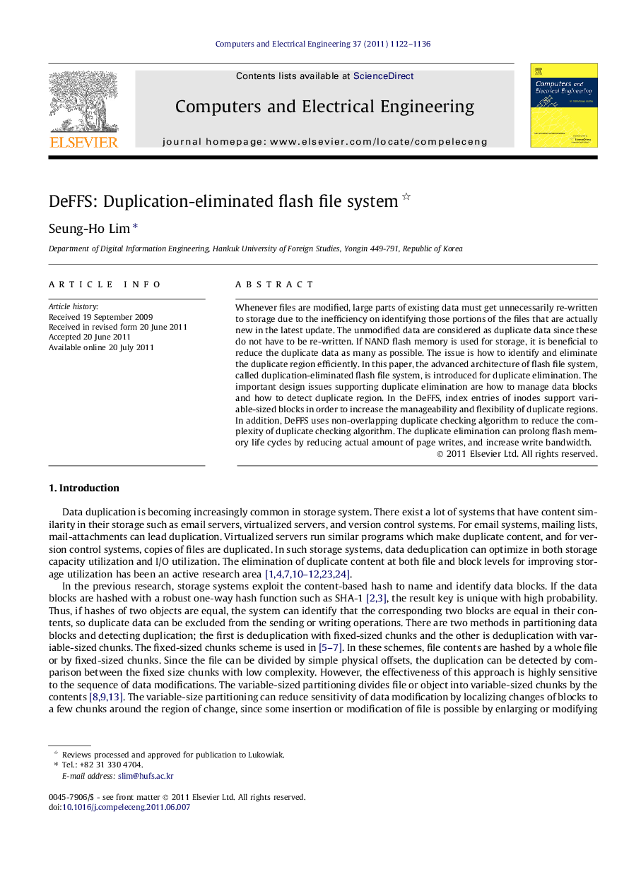 DeFFS: Duplication-eliminated flash file system 