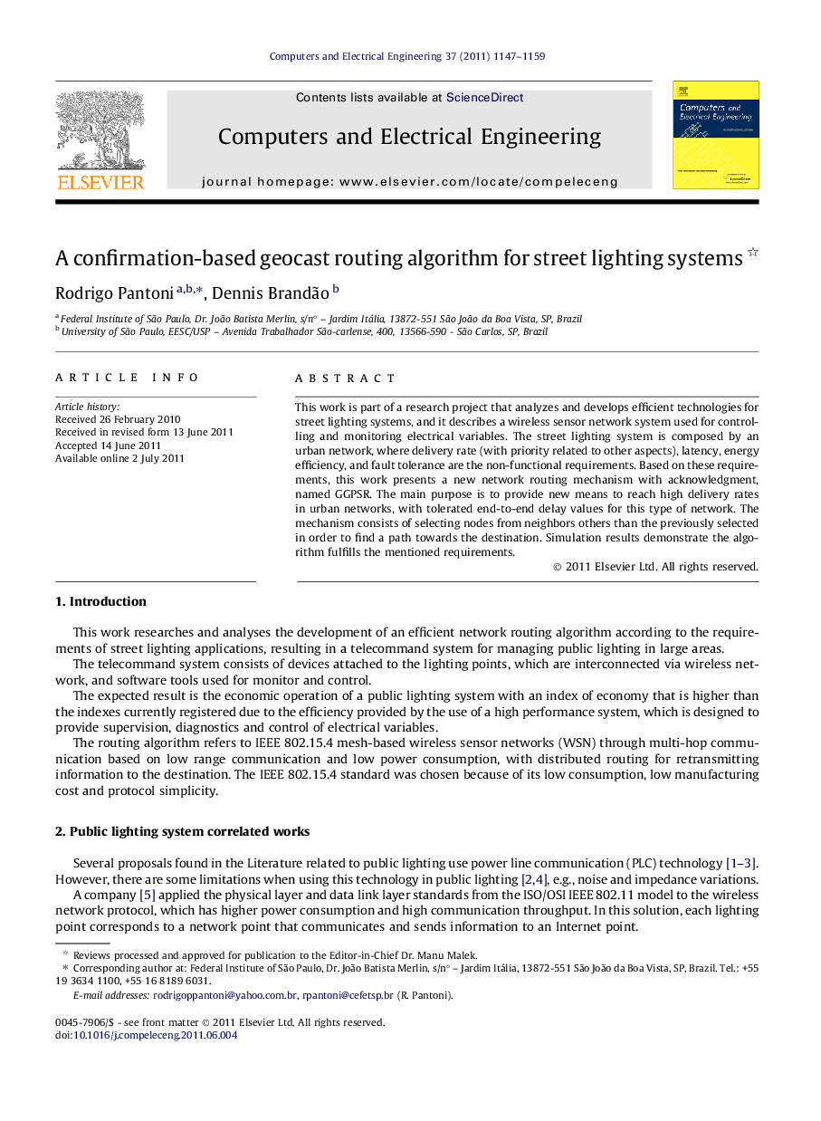 A confirmation-based geocast routing algorithm for street lighting systems 