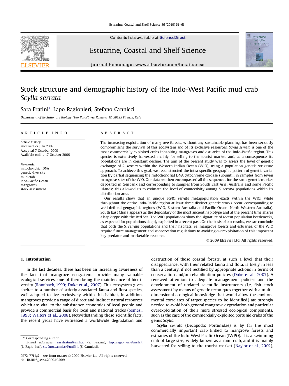 Stock structure and demographic history of the Indo-West Pacific mud crab Scylla serrata