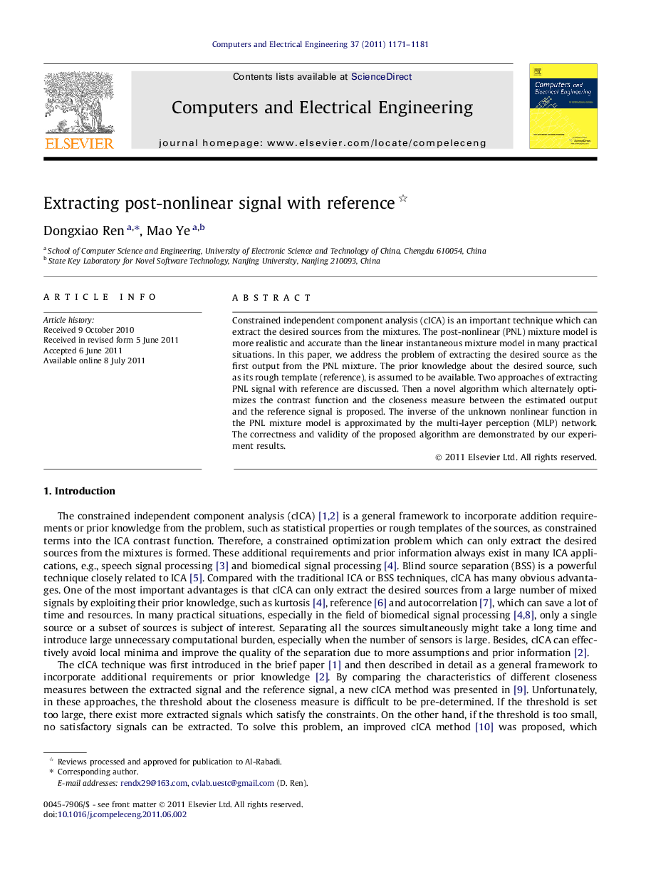 Extracting post-nonlinear signal with reference 
