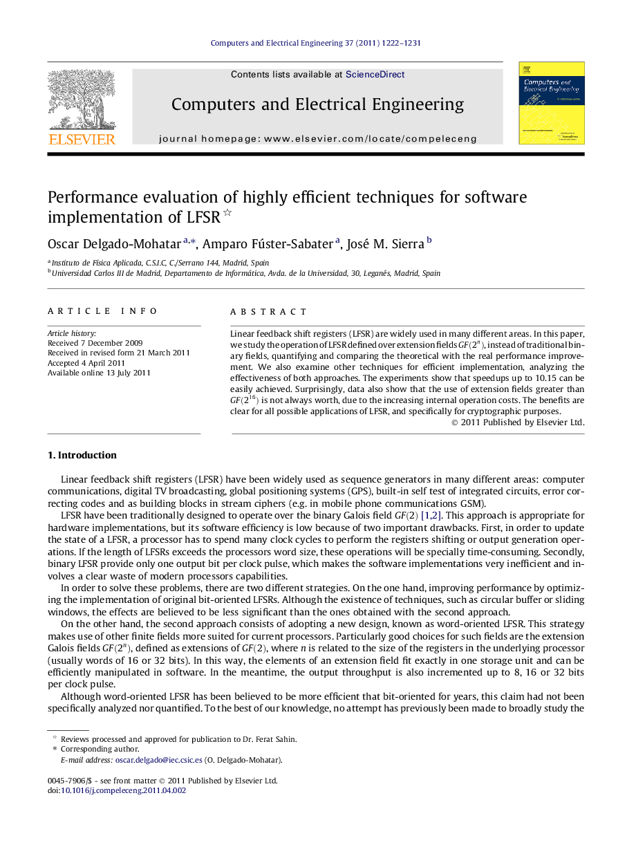 Performance evaluation of highly efficient techniques for software implementation of LFSR 