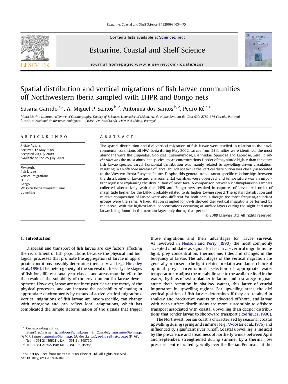 Spatial distribution and vertical migrations of fish larvae communities off Northwestern Iberia sampled with LHPR and Bongo nets