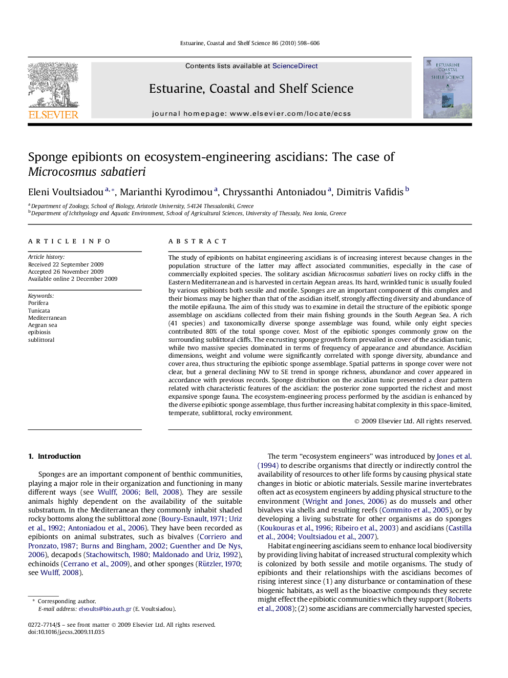 Sponge epibionts on ecosystem-engineering ascidians: The case of Microcosmus sabatieri