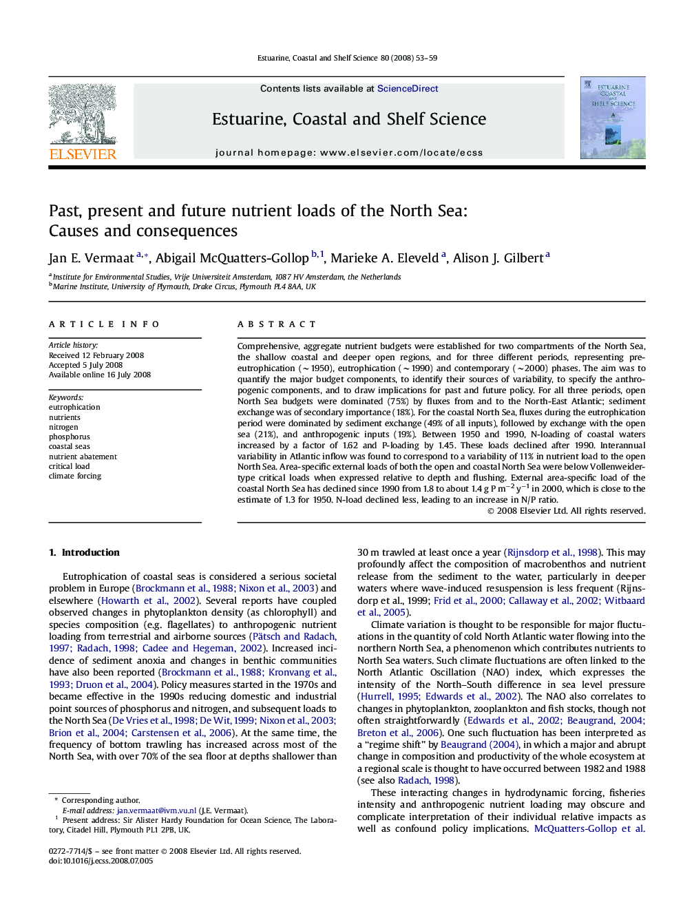 Past, present and future nutrient loads of the North Sea: Causes and consequences