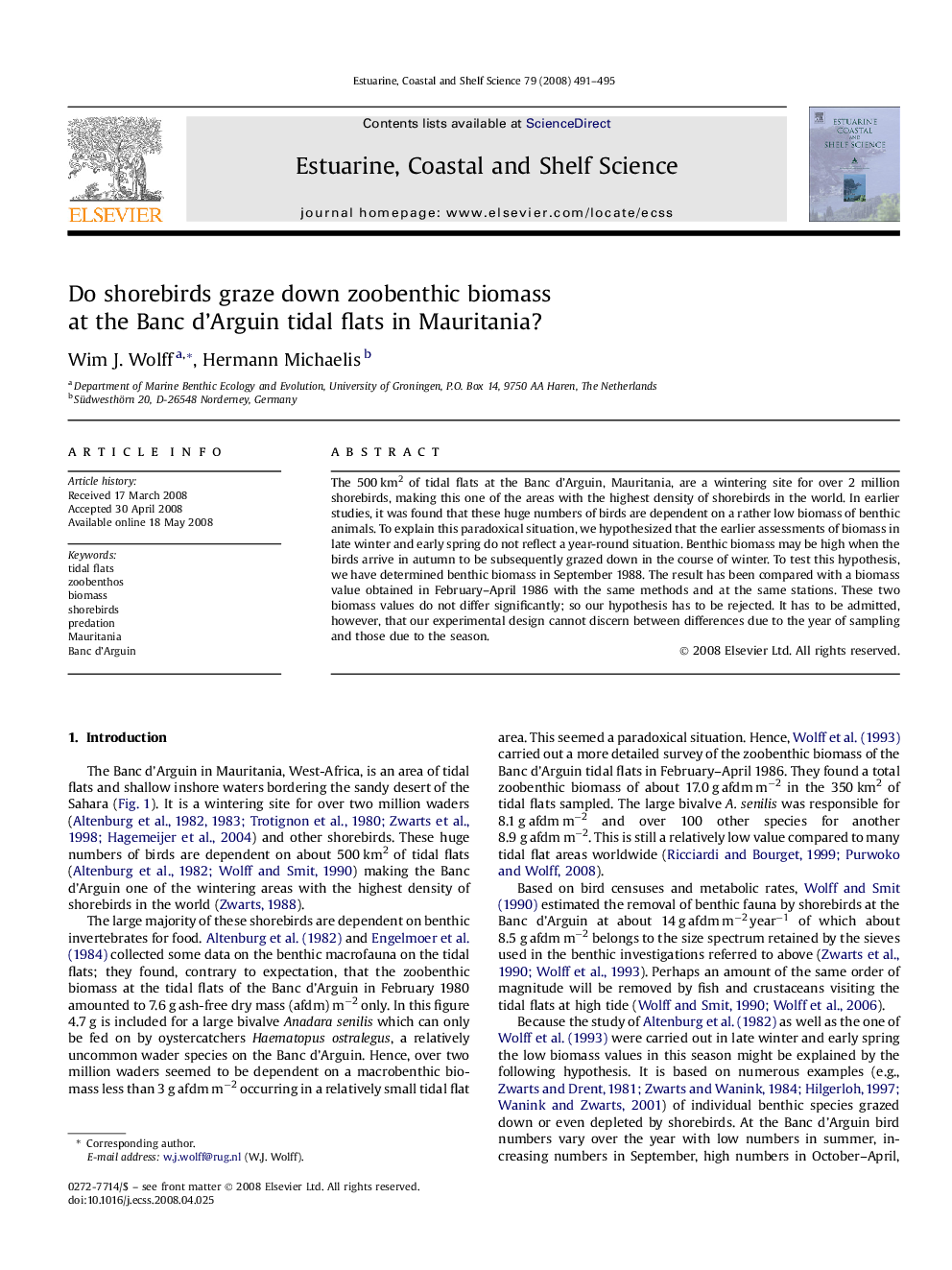 Do shorebirds graze down zoobenthic biomass at the Banc d'Arguin tidal flats in Mauritania?