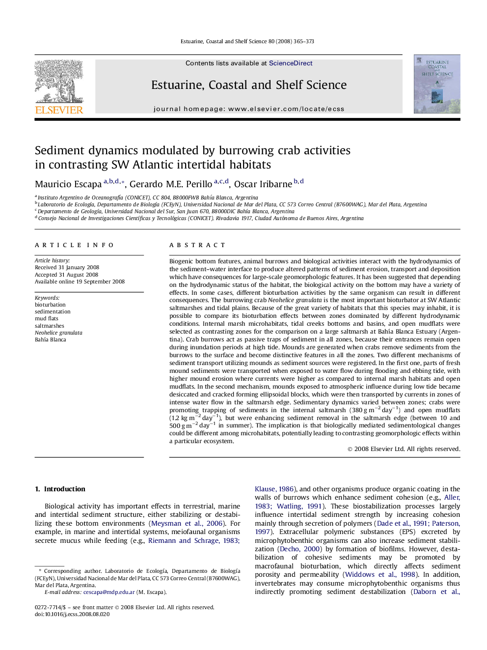 Sediment dynamics modulated by burrowing crab activities in contrasting SW Atlantic intertidal habitats