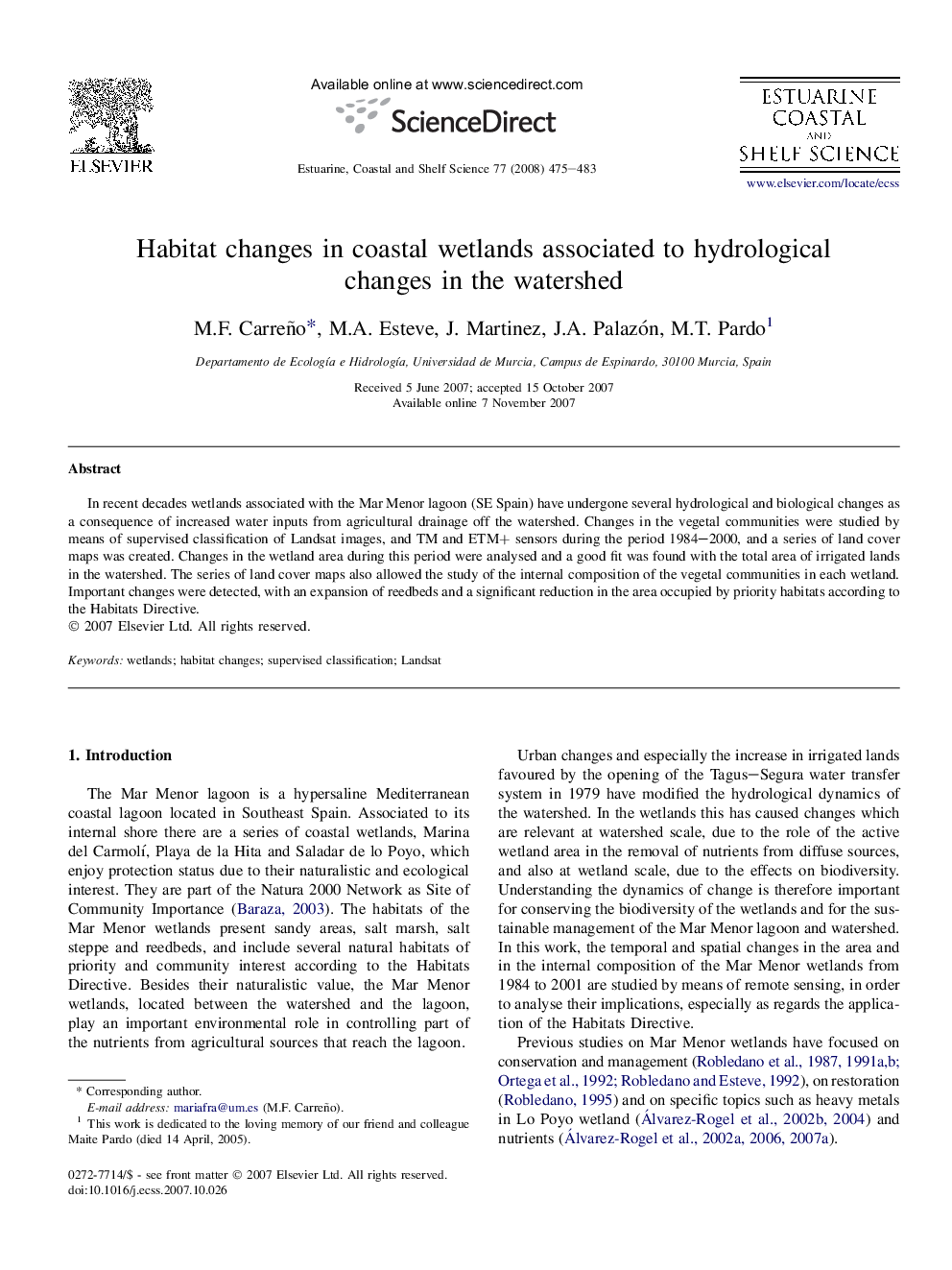 Habitat changes in coastal wetlands associated to hydrological changes in the watershed