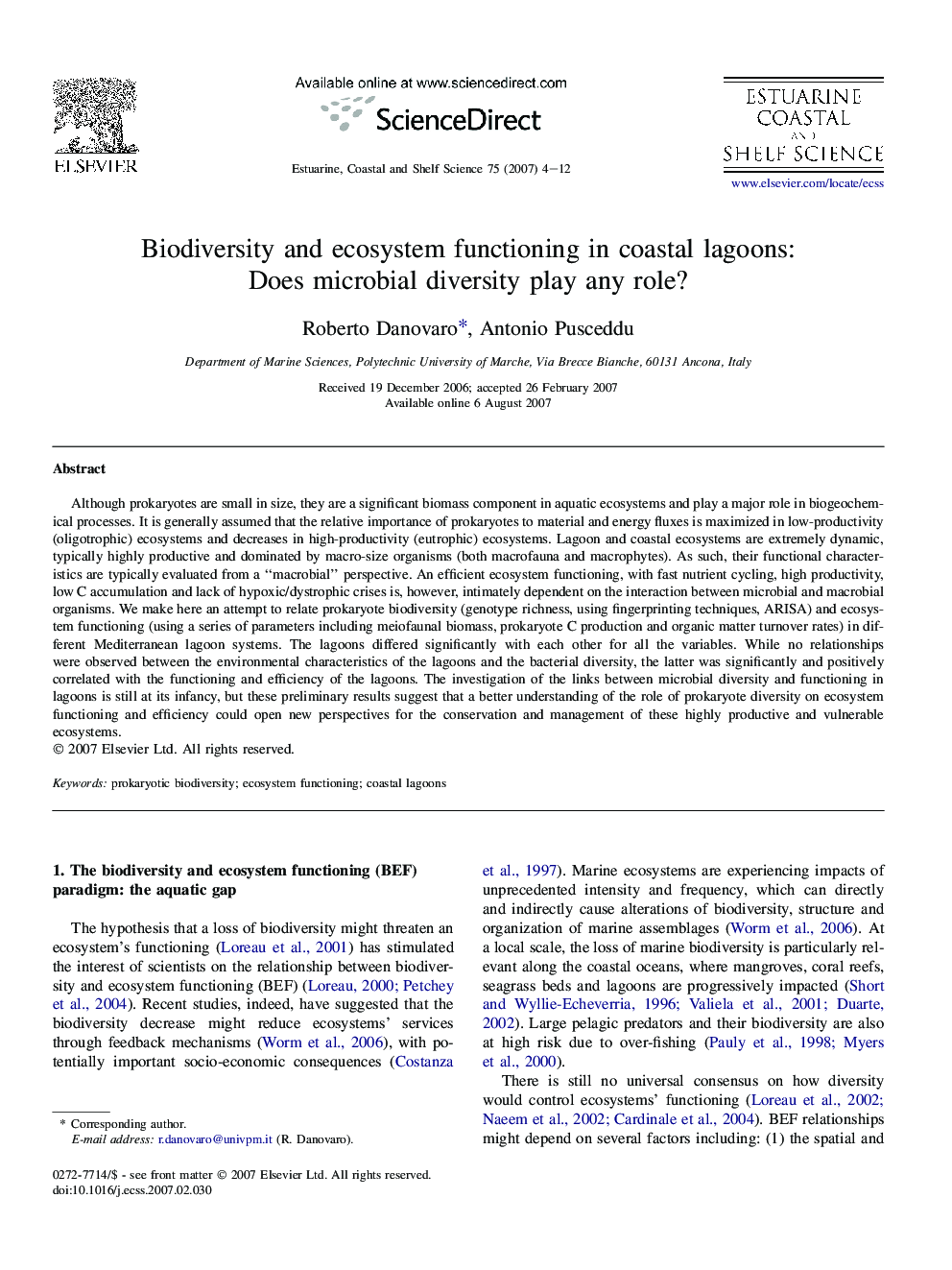 Biodiversity and ecosystem functioning in coastal lagoons: Does microbial diversity play any role?